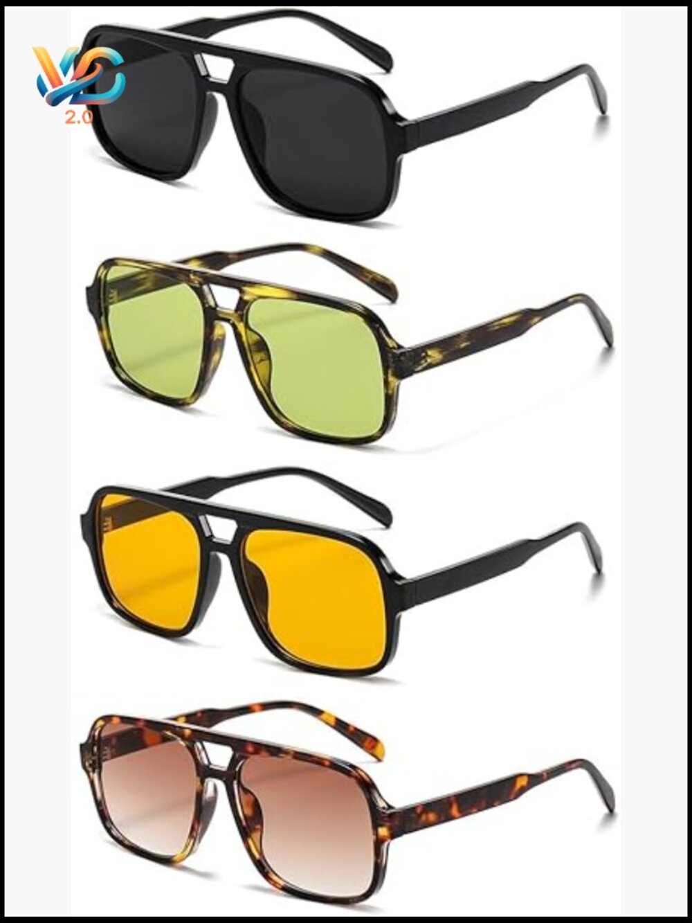 Retro 70s Square Aviator Sunglasses Oversized Vintage Trendy Shades
